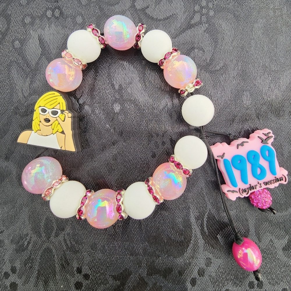 T. Swift  Pink and White Silicone Beaded Bracelet